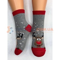 Шкарпетки Дитячі KID STEP 0535 Зима Сірий меланж Олень з сніжками